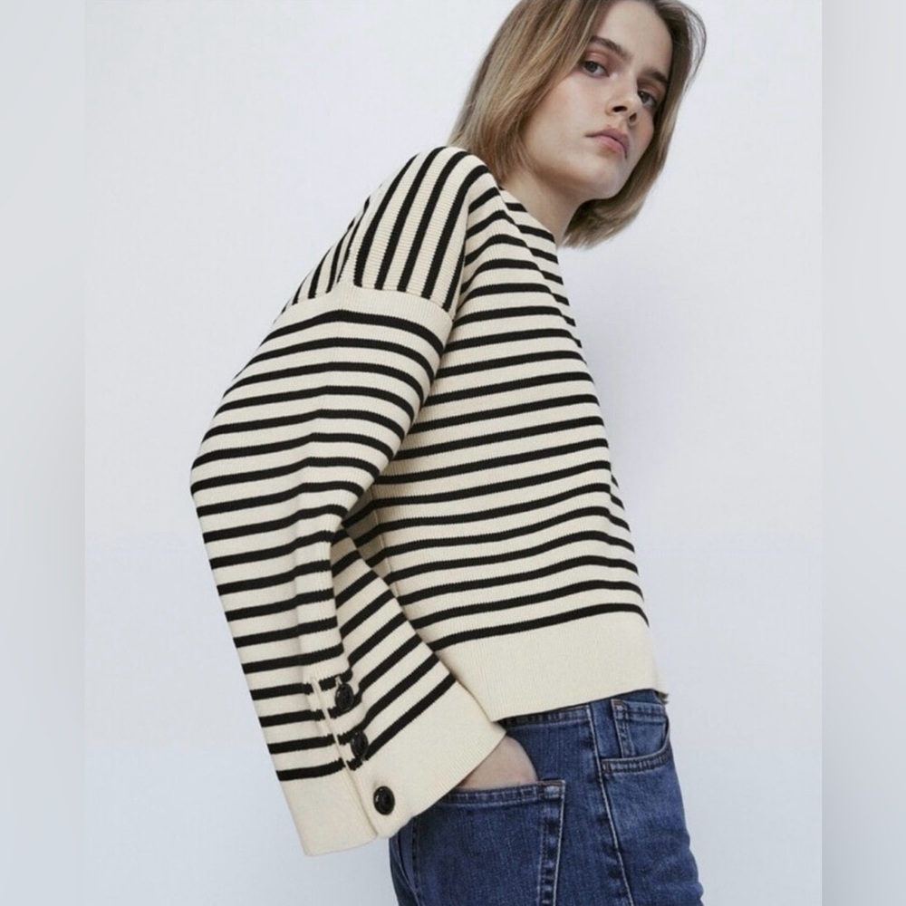 MASSIMO DUTTI Stripped Knit Sweater SIZE: MEDIUM - Picture 3 of 4